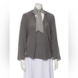 Rixo Sadie Black and White Star Print Silk Blouse size Large